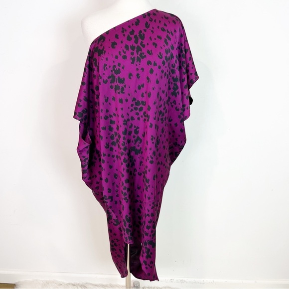 TRINA TURK PURPLE BLACK ANIMAL PATTERN ONE SHOULDER DRESS WOMENS SMALL - Picture 1 of 9